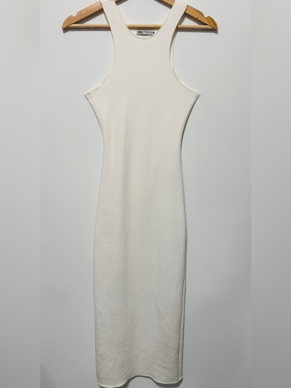 Zara White Long Open Back Stretch Fitted Maxi Dress Cocktail Chic Size S